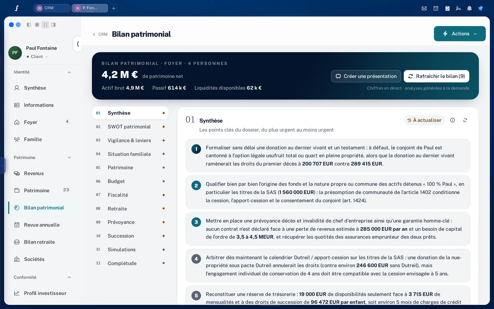 Le bilan patrimonial du foyer, avec ses points clés