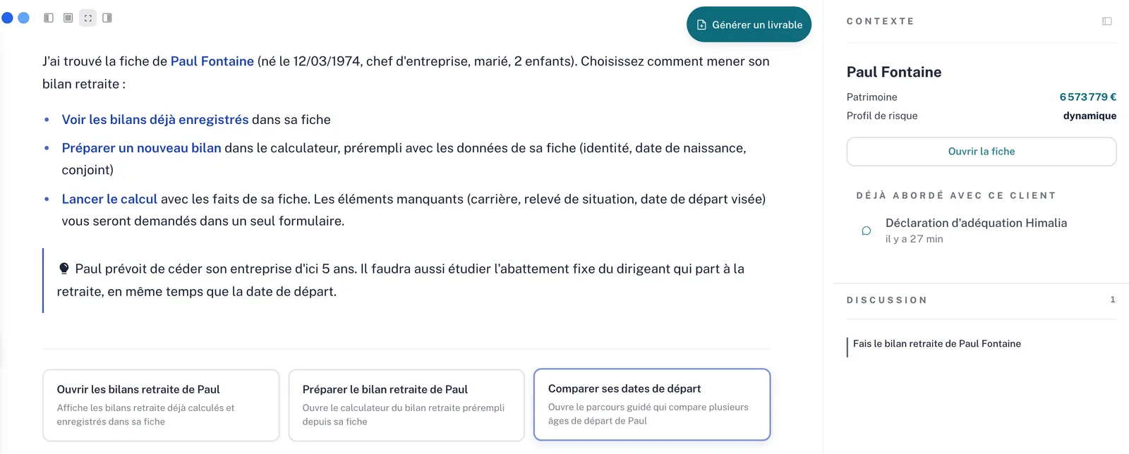L’écran d’origine, dans Figen OS : la fiche de Paul Fontaine à droite