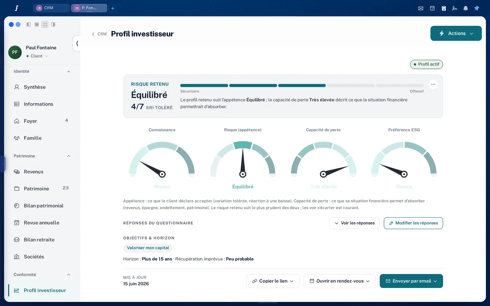 Le profil investisseur MIF II d’un client