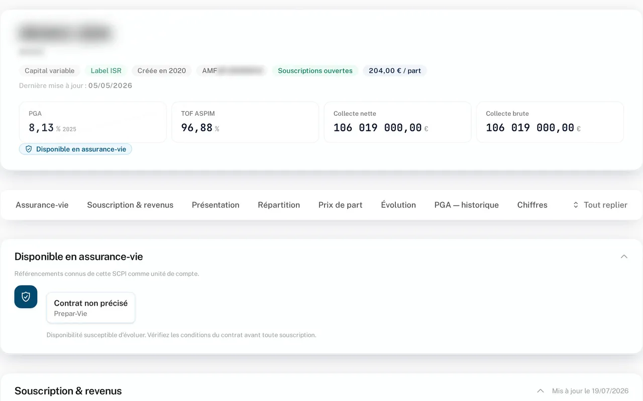 An SCPI record in SCPI.ai, each value linked to its document