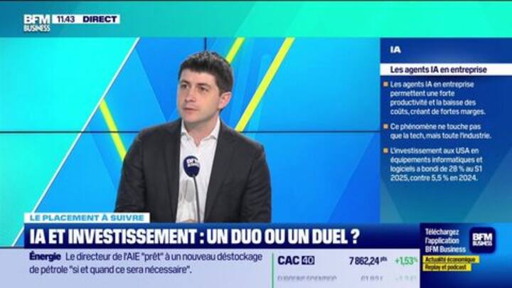 Vincent Aurez sur le plateau de BFM Business, séquence IA et investissement du 25 mars 2026