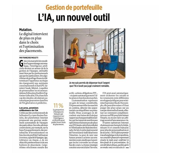 Page du Point du 17 septembre 2026 consacrée à l’IA dans la gestion de l’épargne, où s’exprime Vincent Aurez de Figen AI