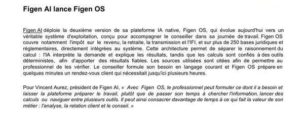 Article de Profession CGP du 22 octobre 2026 annonçant le lancement de Figen OS par Figen AI